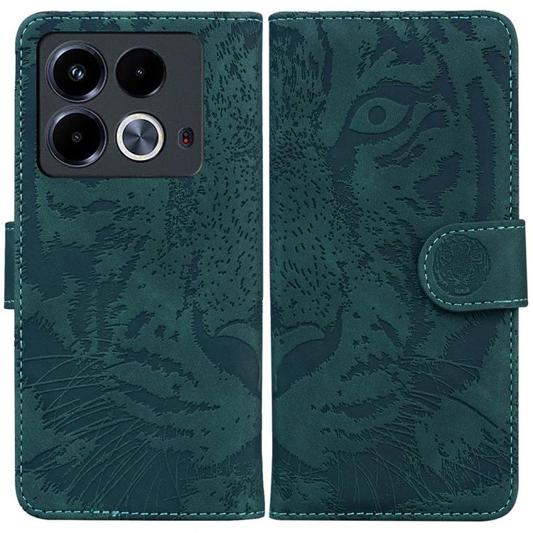 

For Infinix Note 40 Case Tiger Imprint Stand Leather Phone Cover - Green
