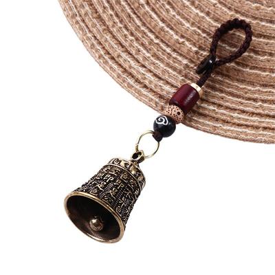 Pure Brass Bell Car Key Chain Pendant Engraved Chinese Buddhist Scripture Sutra Handmade Woven Rope Lanyard Hanging for Keychain