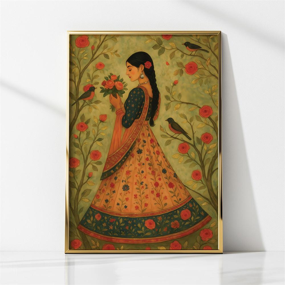 Indian Woman Portrait Prints Vintage Style Indian Woman Chai Break Art Print Poster Vibrant South Asian Home Decor Canvas Prints