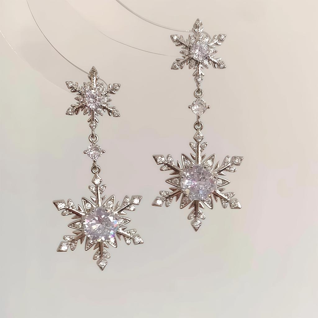 Perfect Gift Pair of Snowflake Tassels Earrings with Zircon Accents for Birthdays Holidays Special Event Women Elegant Jewelry