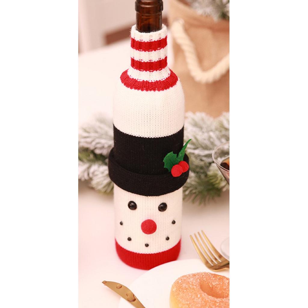 Christmas Knitted Wine Bottle Cover Home Party Table Decorations Snowman