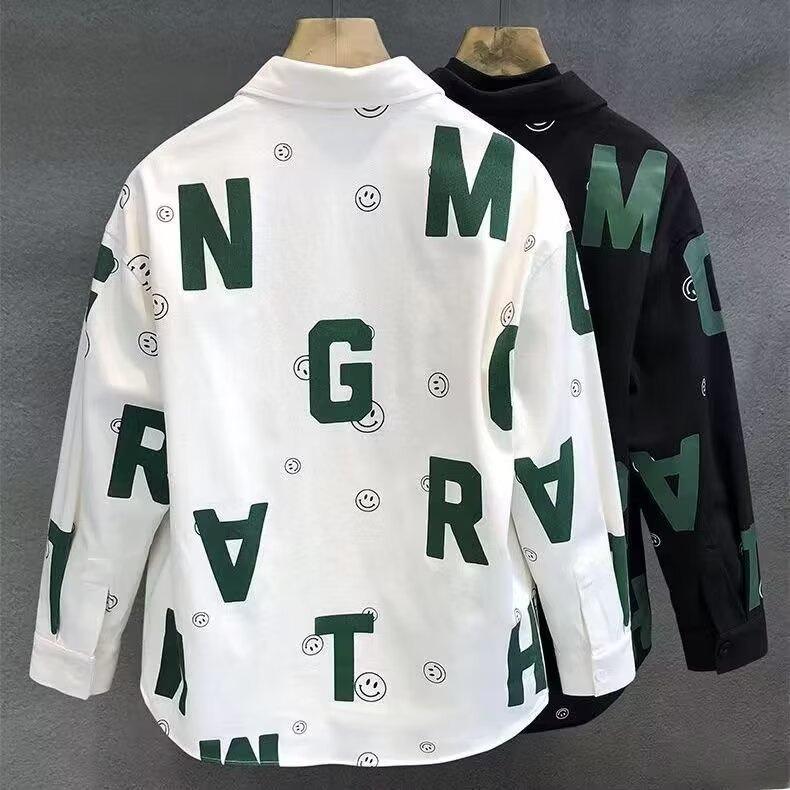 Unisex Long-Sleeve Letter Print Shirt - Trendy, Loose-Fit Spring & Autumn Korean Style
