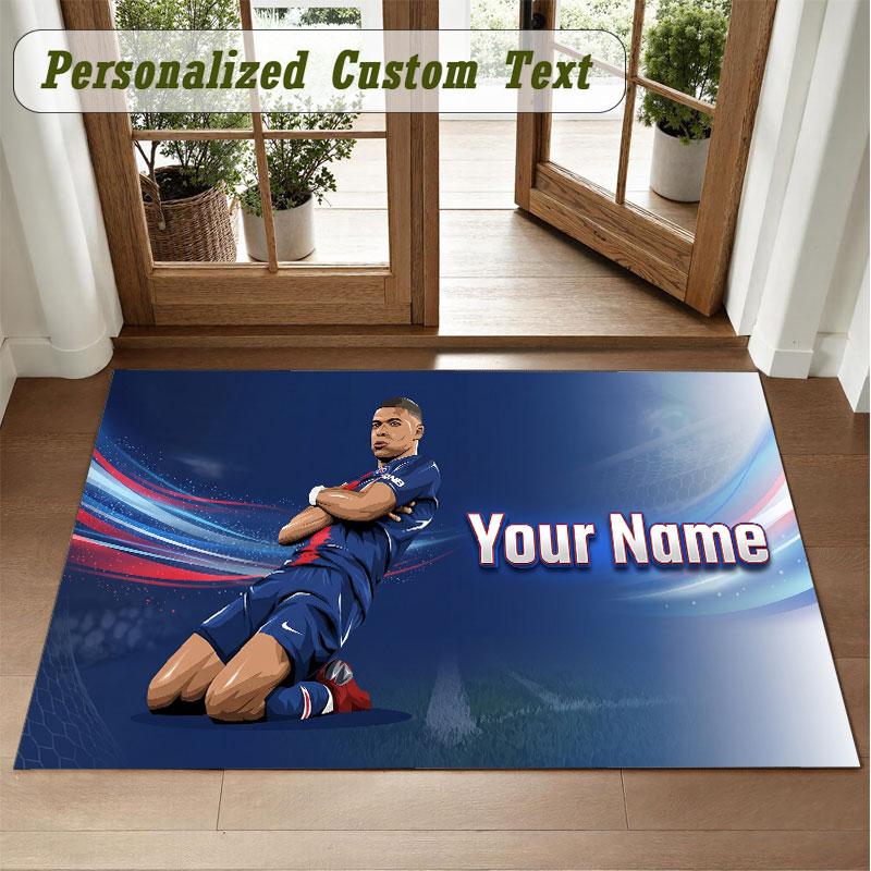 Crystal Velvet Square Rug Custom NameKylian Mbappe Pattern Non Slip Home Floor Decor Rug