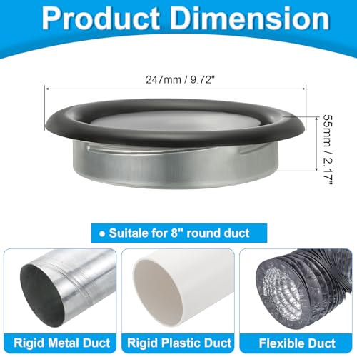 PATIKIL 200mm Round Metal Vent, Adjustable Natural Ventilation System for Home Renovations, Wall-Mounted, Black, 1 Piece