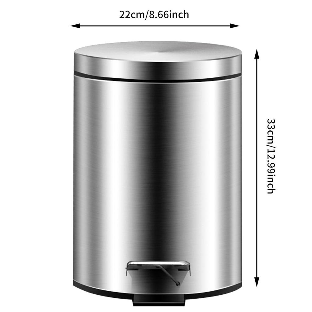 Stainless Steel Flip-Top Trash Can: Silent, Soft-Close, Foot-Operated Bin for Bathroom or Kitchen.