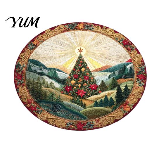 Thickened Cozy Mat Round Christmas Rug, 39" Imitation Cashmere Santa Snowflake Pattern, Holiday Party Floor Covering Area Rug for Home Living