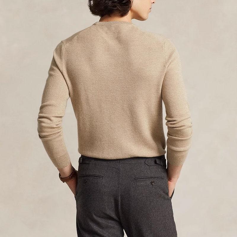 Polo Ralph Lauren FW22 Solid Color Logo Embroidered Crew Neck Sweater Men sweater Beige MNPOSWE16821243-101