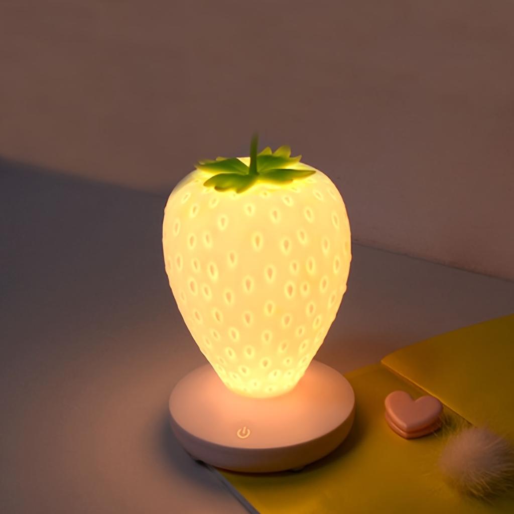 USB Rechargeable Strawberry Night Light Touch Controlled LED Bedside Lamp with Adjustable Brightness Multi Color Ambient Lighting Modern Plastic Fruit
