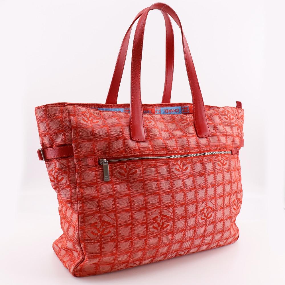 Chanel Tote TGM Tote Bag A15826 New Travel Line Red Nylon Canvas Women Used