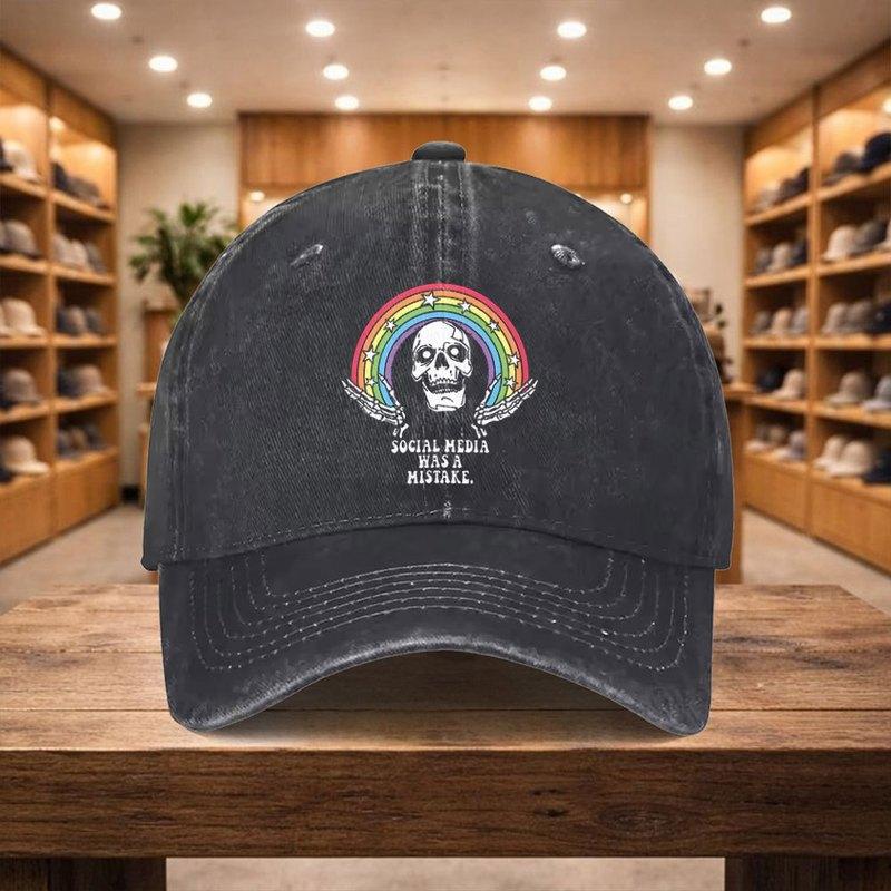 Rainbow Skull Baseball Cap Unisex Adjustable Casual Hat for Vacation Travel Street Style