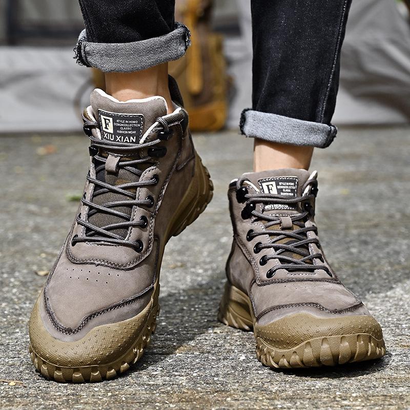 Autumn and winter outdoor high-top Martin boots with cotton thermal men's shoes, genuine leather first-layer cowhide tooling shoes