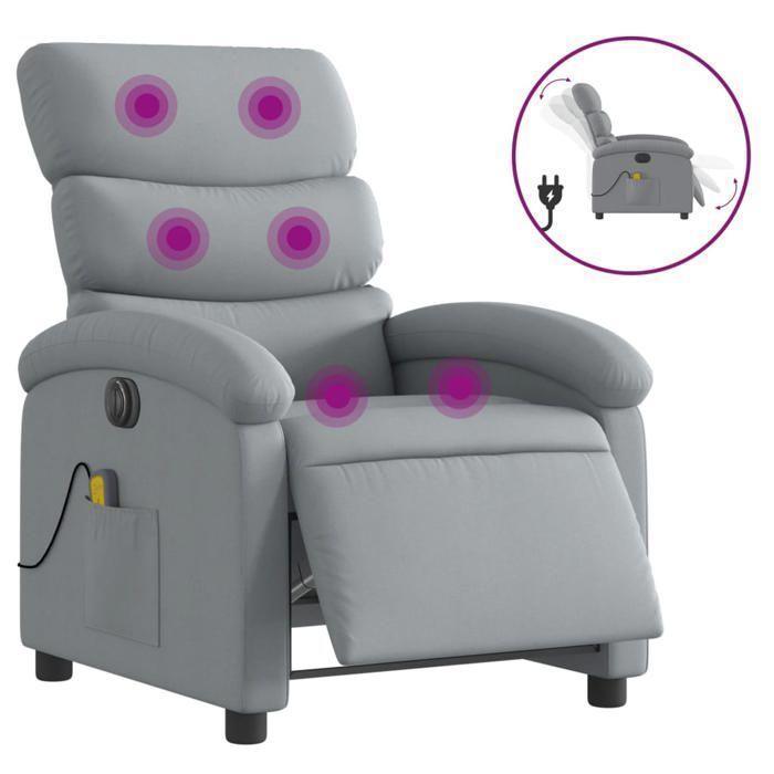 VidaXL Fauteuil de massage inclinable électrique gris clair tissu, fauteuil de massage électrique, fauteuil inclinable de 3203966