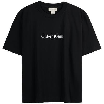 Camiseta Casual Minimalista Clássica Solta de Peso Pesado com Gola Redonda de Manga Curta Feminina Camisetas Preto-Espacial 47A220G-UB1