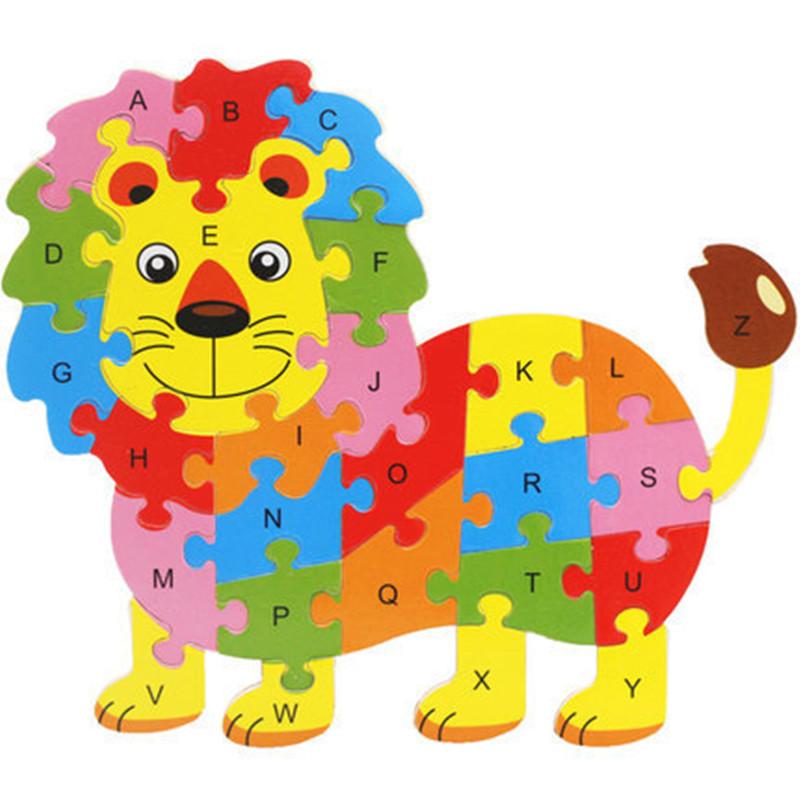 English Letter Building Block Wood Animal Jigsaw Puzzle Children Cognition Intelligence Toy For Toddlers Early Educational Gifts