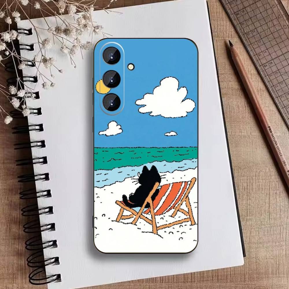 Cute Cat Funny Phone Case For Samsung Galaxy A73,21,22,32,71,53,52,51,80,5G Soft Black Cover