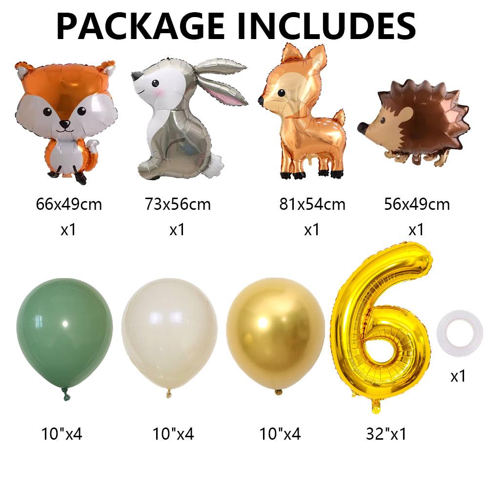 Hedgehog Deer Fox Rabbit Balloon Set Gold Number Balloon for Boy's Woodland Animal Happy Birthday Party Decorations Kids Gifts