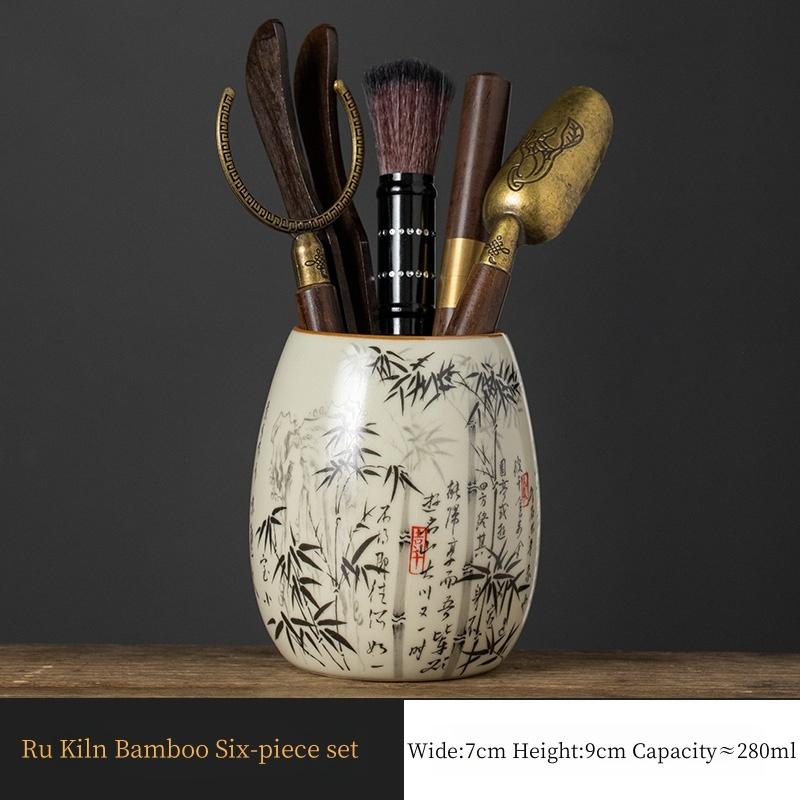 

Bamboo Tea Set RuYao Kung Fu Tea Ceremony Yellow Accessories Storage Chinese Tea Canister Utensils Pen Case Pot Six Piece Set