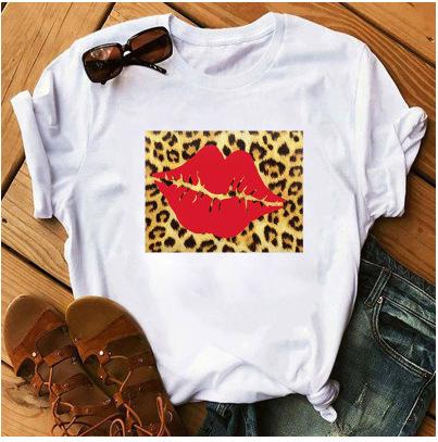 OUnisexs Shortsleeved Tshirt Fashionable Leopard Print Heart Print Base Shirt Women Clothes Graphic T Shirts