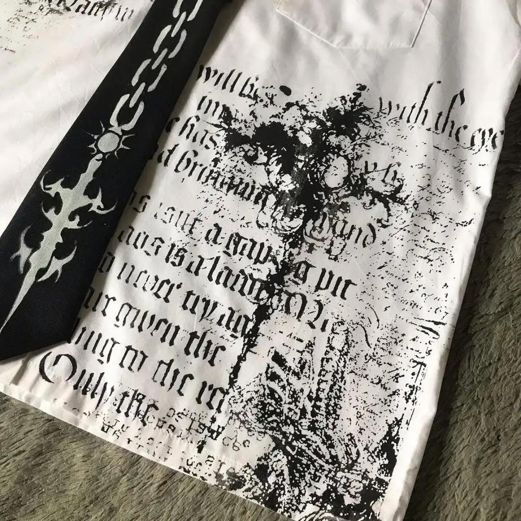 STREETRICH Y2K White Shirt Retro T Shirt Harajuku Men and Women Skull Holy Writ Ley2k Tops Grunge Tops