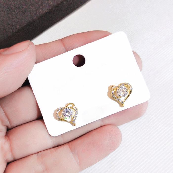 Small Design Micro Zircon Stud Earrings Love Earrings Simple Student Ear Clips Female