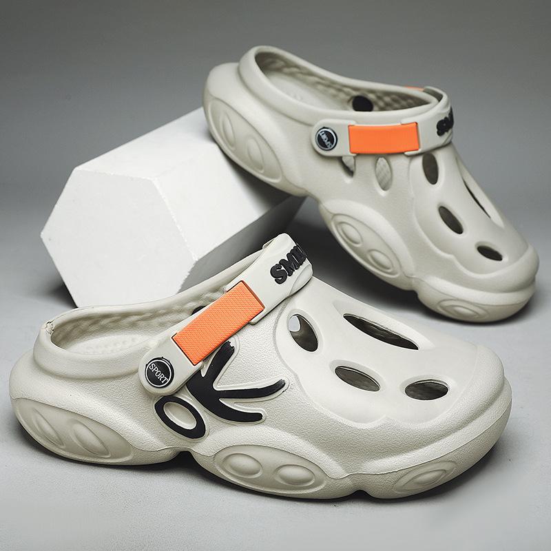 Large Size Men'S Bag Head Slippers Casual Outer Wear Trend Hole Shoes Thick Sole Heightening Non-Slip Sandals Men