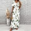 Women Plus Size V Neck Short Sleeve Floral Printed White Maxi Dress