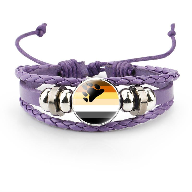 And Colorful Distinctive Rainbow Flag Time Gemstone Purple Leather Bracelet