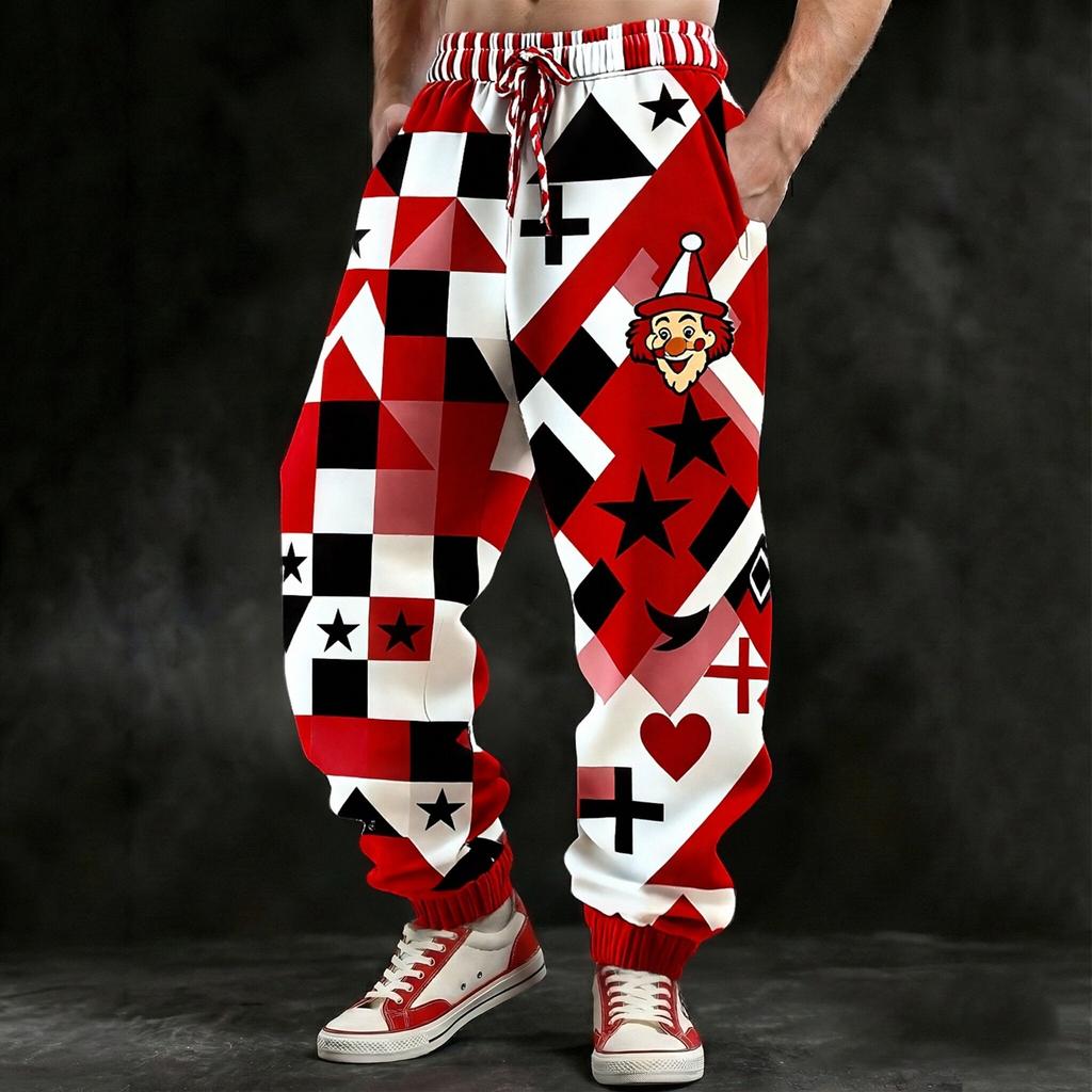 Pantaloni Jogger Denim cu Imprimeu Digital 3D pentru Bărbați - Croială Largă Americană și Margini cu Catarame - Pantaloni Lungi Street Hip-Hop