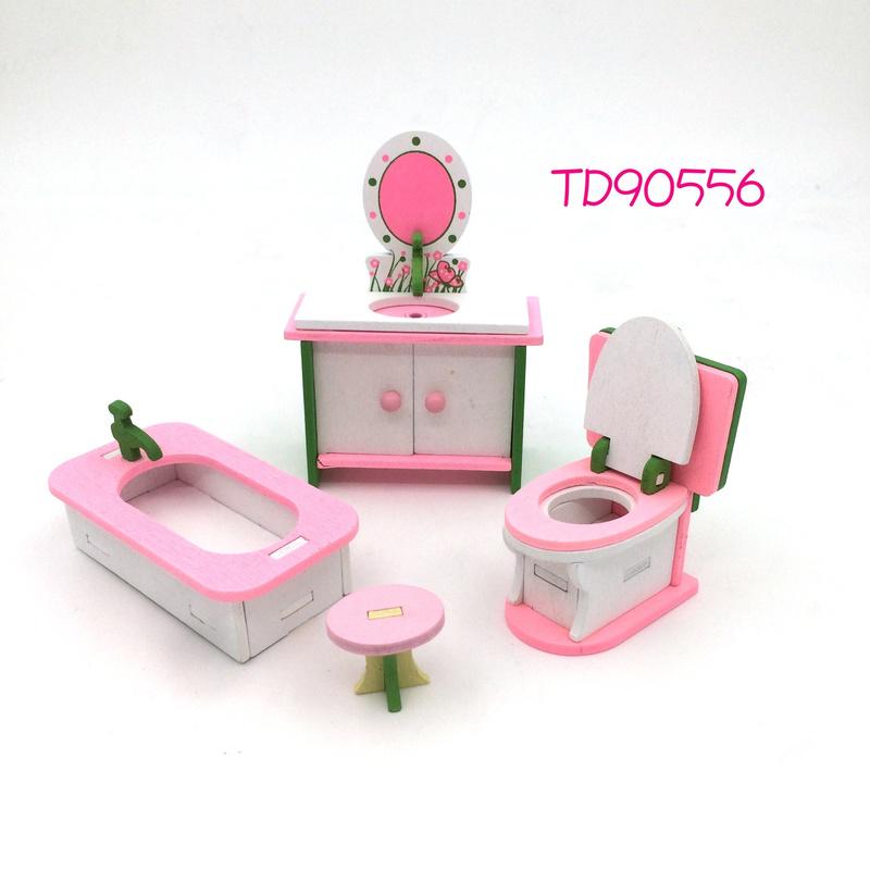 Wooden Pink Doll House Furniture Toys Set  for Girls Dollhouse Miniature Rooms Gifts