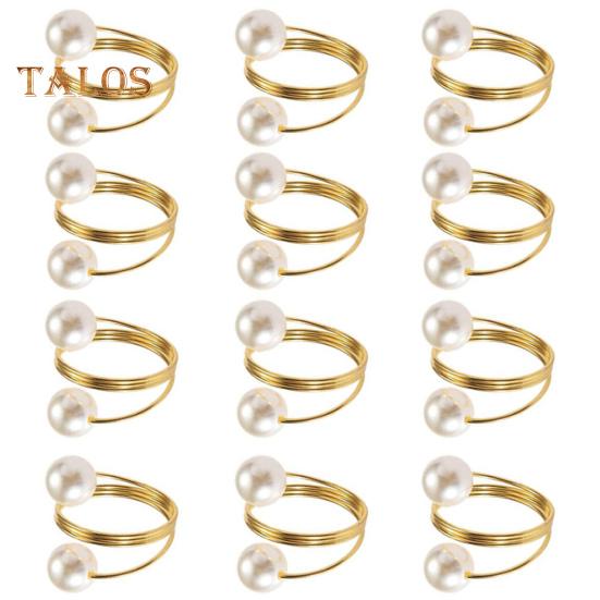 

12/20 шт., набор колец для салфеток из искусственного жемчуга, кольцо для салфеток, пряжки, металлический весенний держатель для салфеток, украшение для стола на свадьбу, день рождения 12pcs золотистый