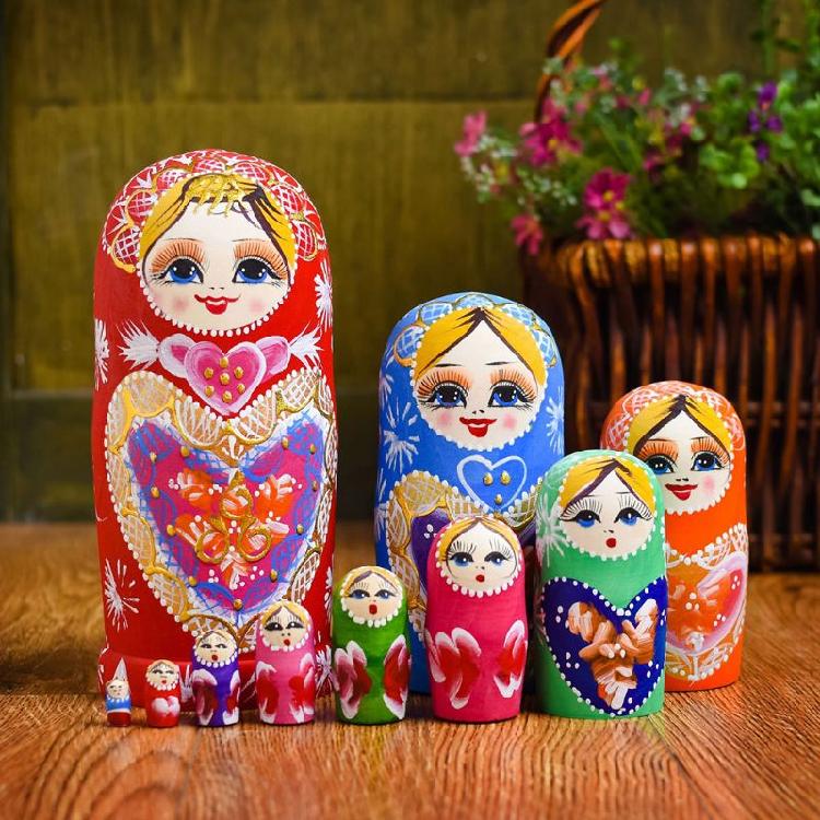 10pcs Handmade Matryoshka Stacking Nested Dolls Chinese Stye Kids’ Room Decor