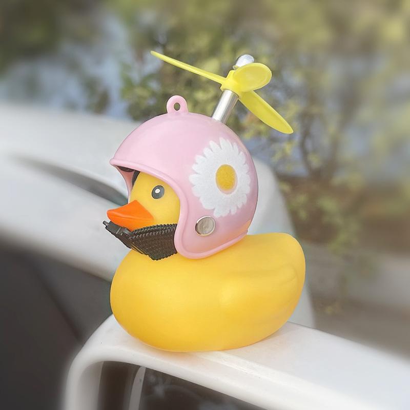 Car Broken Wind Small Yellow Duck With Helmet Airscrew Bicycle Moto With Straps Auto Pasted Accessories Interior Cycling Decor