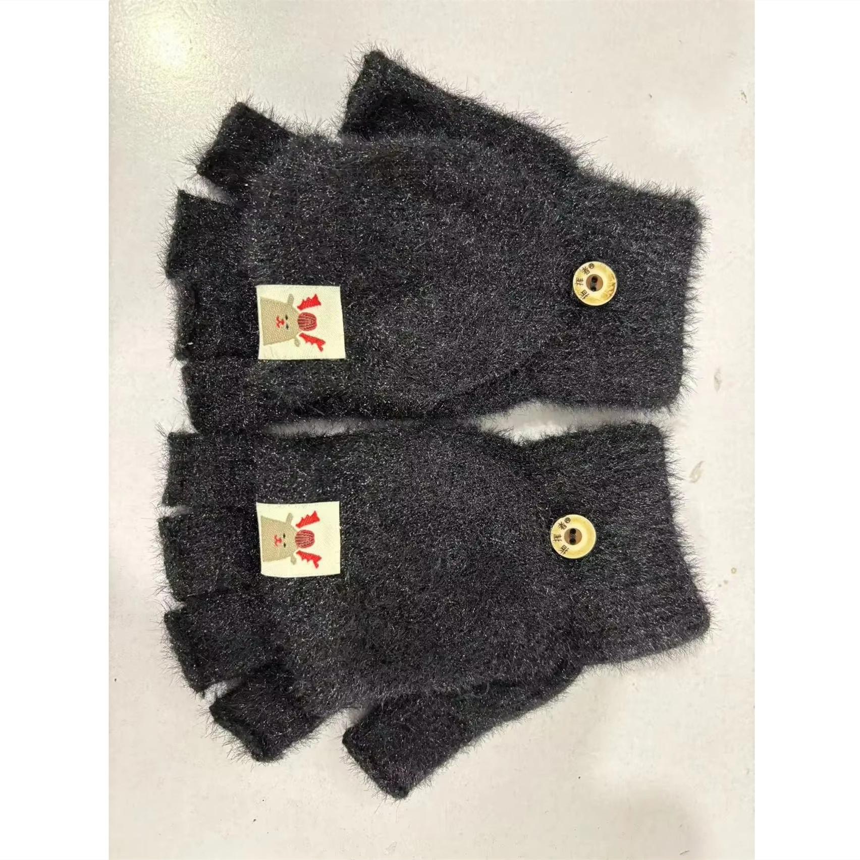 

Утолщенные плюшевые перчатки с откидной крышкой на половину пальца для мужчин и женщин, модные теплые однотонные вязаные перчатки, студенческие перчатки для письма