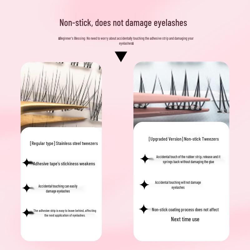 Non-stick High Precision Eyelash Tweezers Set - Glue-Free, Flat Head for Upper & Lower Lashes