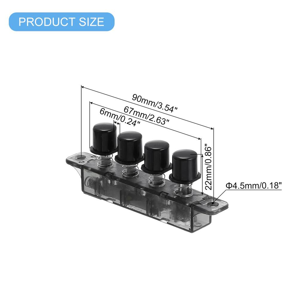 uxcell MQ166 Range Hood Keyboard Switch, 4-Piece Set, AC 250V 4A, 4 Push Button, Piano Style, Black