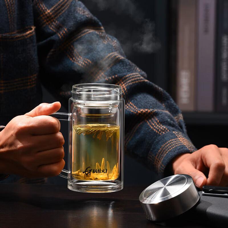 GIANXI Glass Cup, Double-Layer High Borosilicate, Summer Cup with Handle, Heat-Resistant Tea Cup, Water Mug, Gift