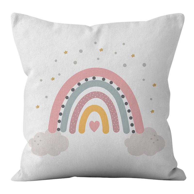 New Small and Fresh Rainbow Printed Pillowcase Home Petal Velvet Pillow Cushion Cover