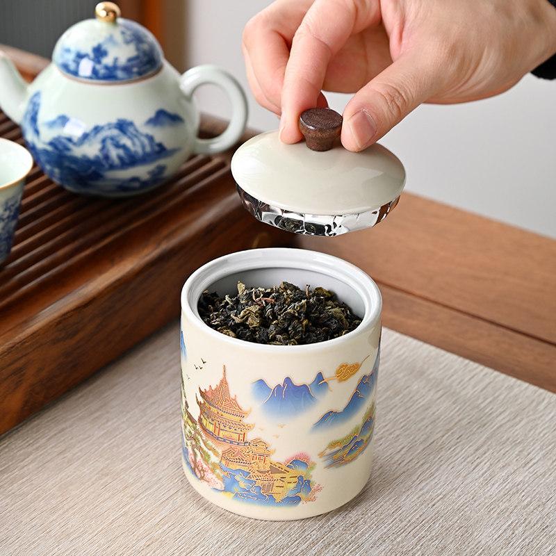 Vintage Ceramic Candy and Snack Jar Chinese-style Sealed Tea Canister Household Portable Storage Jar for Nuts and Coffee Beans