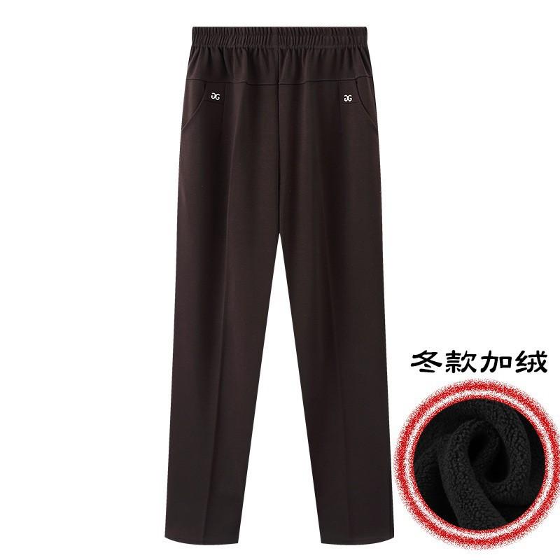 Large size in the elderly mother pants autumn and winter fleece outer wear plus fat increase 100kg fat straight pants