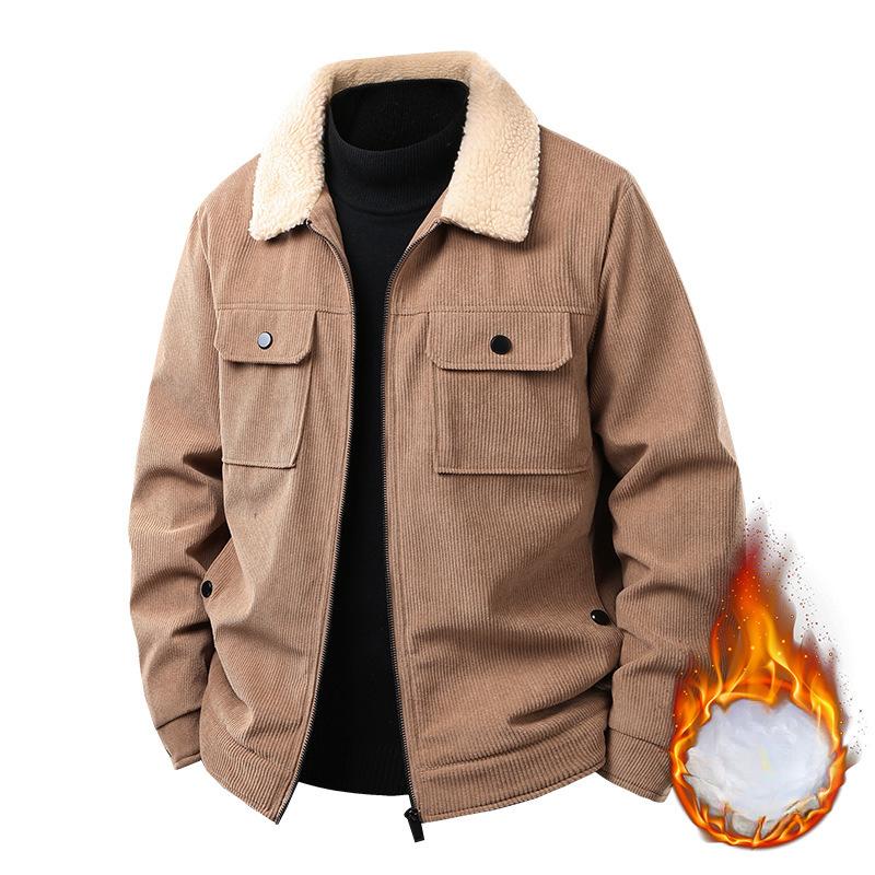 New Autumn and Winter Men's Jacket Plus Velvet Thickened Casual Corduroy Large Size Tooling Business Collar
