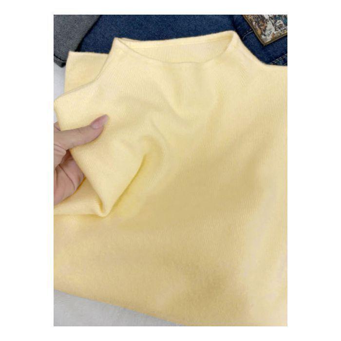 Versatile Slim-Fit Long Sleeve Knit Top - Semi-High Neck, Solid Color, Perfect for Autumn and Winter