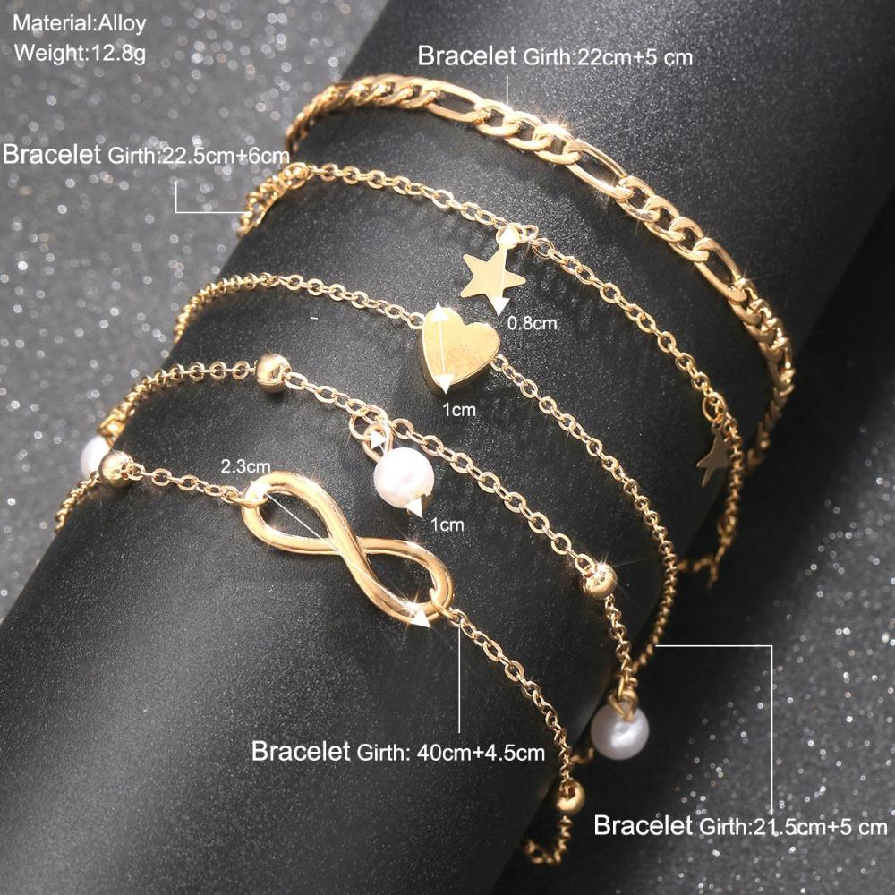 5 Stück Boho Sommer Strand 8 Unendlichkeit Charme Fußkettchen Set Damen Kette am Bein Perle Schmetterling Stern Herz Anhänger Fußkettchen Vintage Schmuck