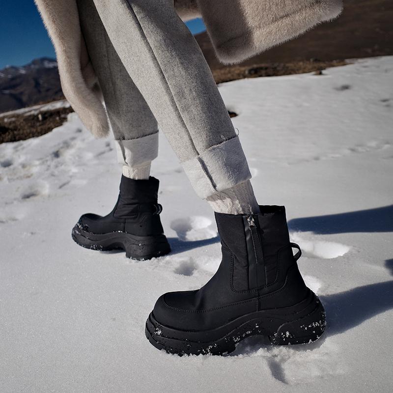 Krazing Pot Cow Leather Wool Blend Winter Round Toe Platform Snow Boots Zipper Women Casual Keep Warm Ankle Boots