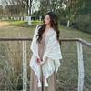 Summer Mesh Lace Women Cover-Up With Tassels Elegant Beach Open-Front Sun Protection Shawl