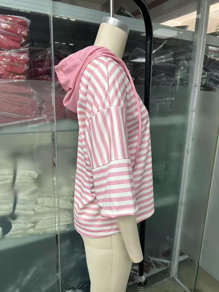 Sudadera con capucha de rayas suelta de siete mangas europea y americana 2026
