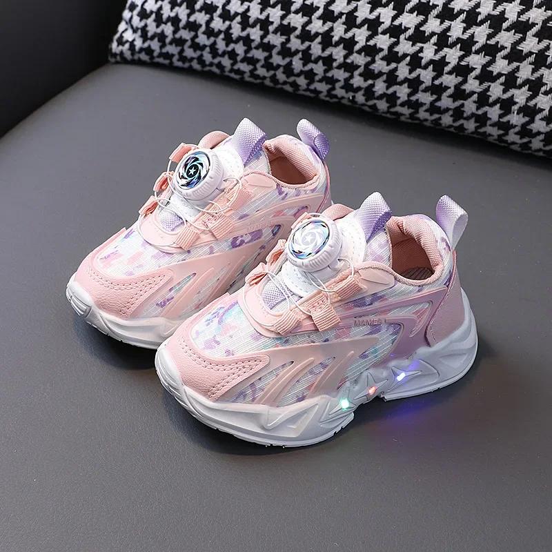 

Новые детские кроссовки Весна Осень Универсальная детская обувь Дышащие Нескользящие Мягкая подошва Обувь для девочек Светящиеся Повседневные Баскетбольные кроссовки 21insole13.5cm розовый