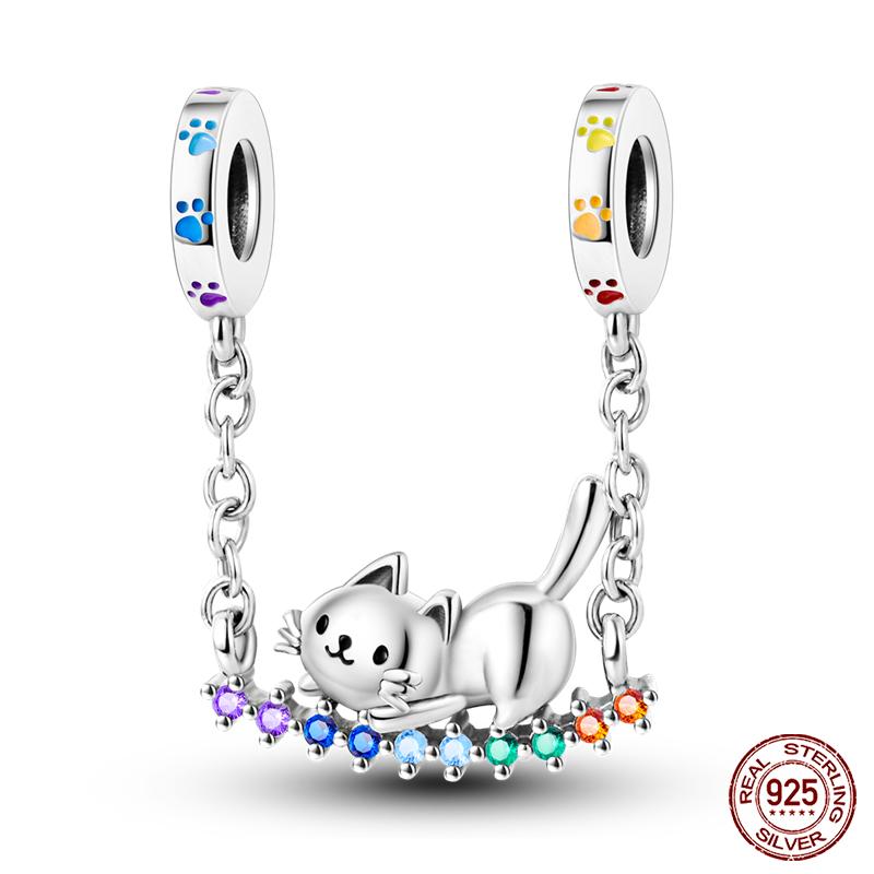 Real Copper Pink Rabbit Cat Dog Animal Charms Beads Fit Qikaola Original Bracelets Diy Birthday Jewelry Making