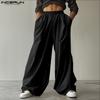 INCERUN Men Casual Loose Elastic Waist Long Wide Legs Pants Trousers