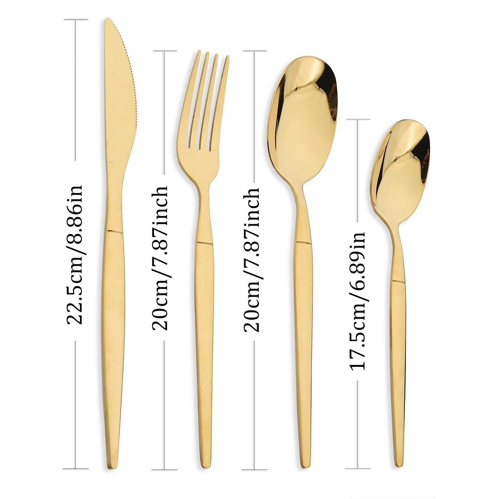 16Pcs Cutlery Set Dinner Knife Fork Spoon Flatware Set Kitchen Gold Dinnerware Stainless Steel Tableware Silverware Set Gift