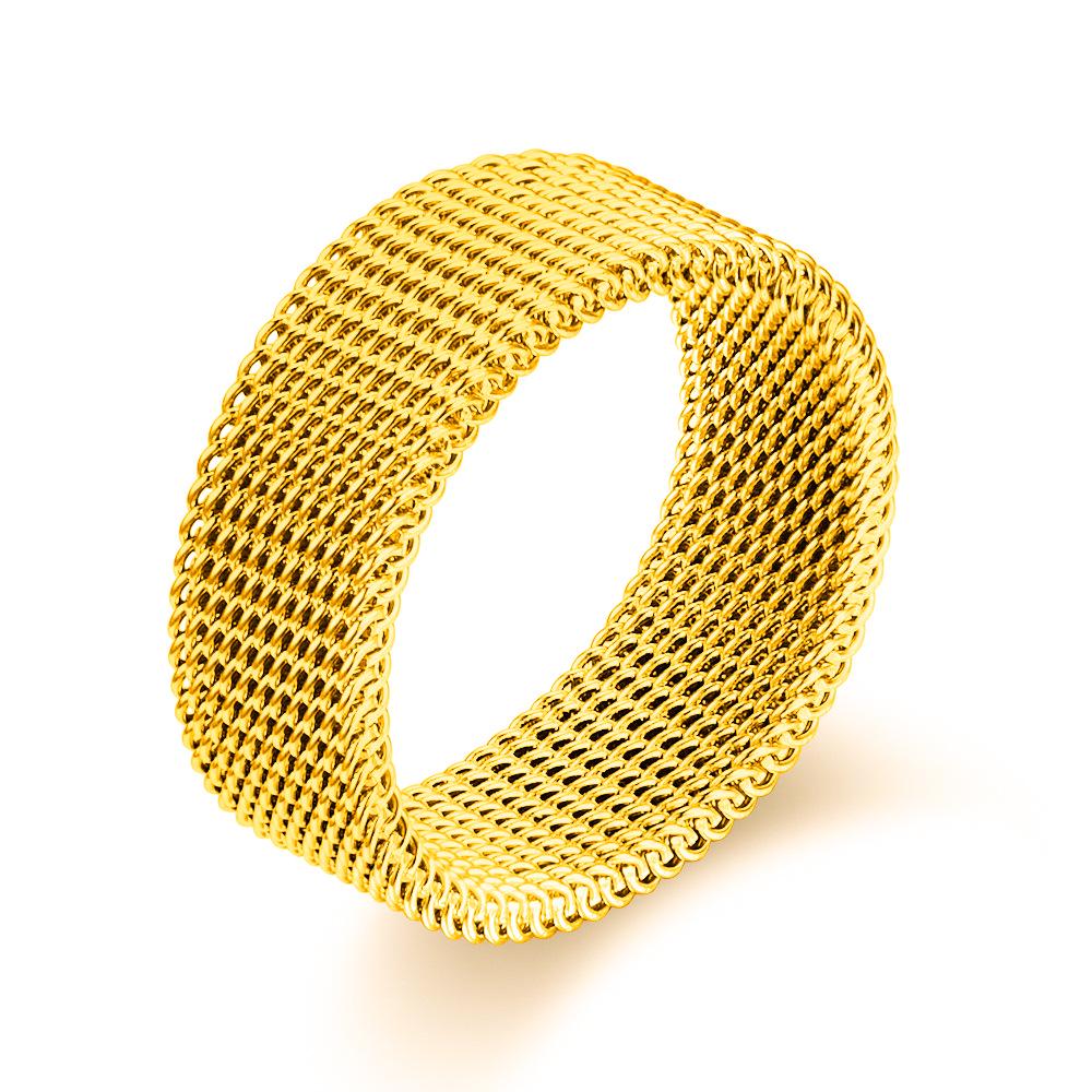 Triple-Tone Titanium Steel Men's Fashion Ring, 8mm Stainless Mesh, Fade-Resistant Business Style